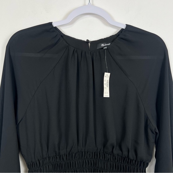 Madewell Bubble-Sleeve Smocked Mini Dress in True Black Size Small NWT - Picture 8 of 15